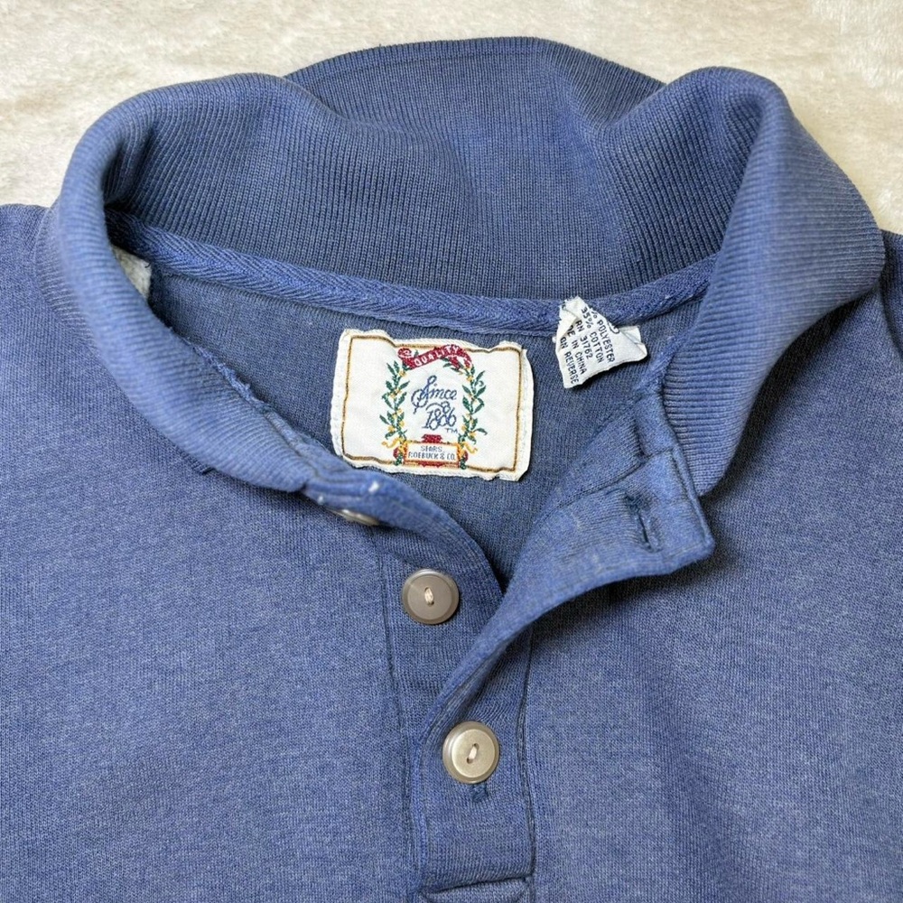 Vintage blue and grey striped quarter button up sweatshirt - Picture 5 of 6